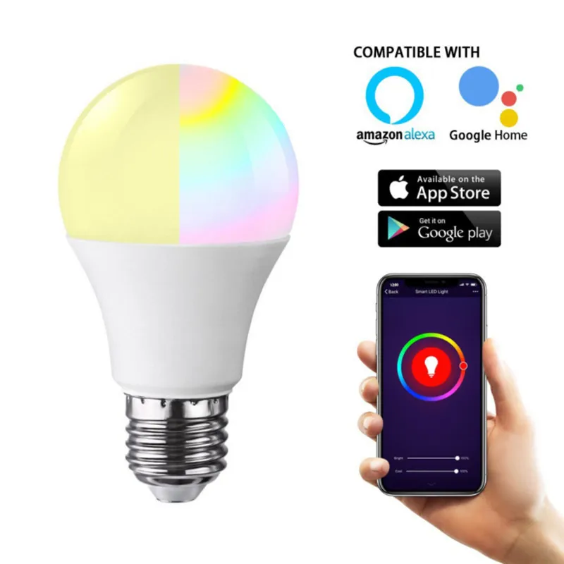 E27 WiFi Smart лампочки 350LM 11 Вт голос Управление RGB Энергосберегающие затемнения Светодиодный лампа многоцветный Совместимость Alexa Google