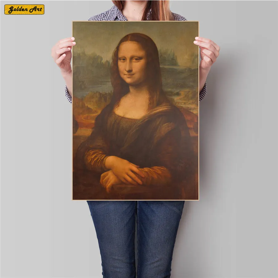 

Da Vinci's oil painting Mona Lisa's smile Retro Kraft Paper Poster Painting Bar Living Room Nostalgic Wall Stickers 45.5x31.5cm