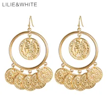

LILIE&WHITE New Arrival Circle Hoop Portrait Coins Drop Earrings For Women Metal Earrings 2018 Jewelry HF
