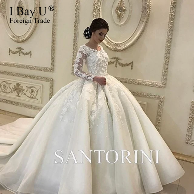 Lace Flower Wedding Dresses 2017 Sheer Long Sleeves Ball Gown Lace Flower Wedding Dresses 2017 Sheer Long Sleeves Ball Gown Bridal Marriage Gowns Muslim