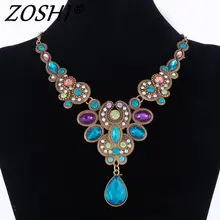 ZOSHI, женские модные ювелирные изделия с кристаллами, очаровательное колье, массивное ожерелье с нагрудным воротником,, цветные подвески и ожерелья с цветком из драгоценных камней