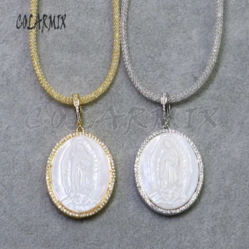 

3Pcs Oval Shell charms pendant necklace Round pendant Necklace Crystal zircon Girl pedant necklace Fashion jewelry gift 5224