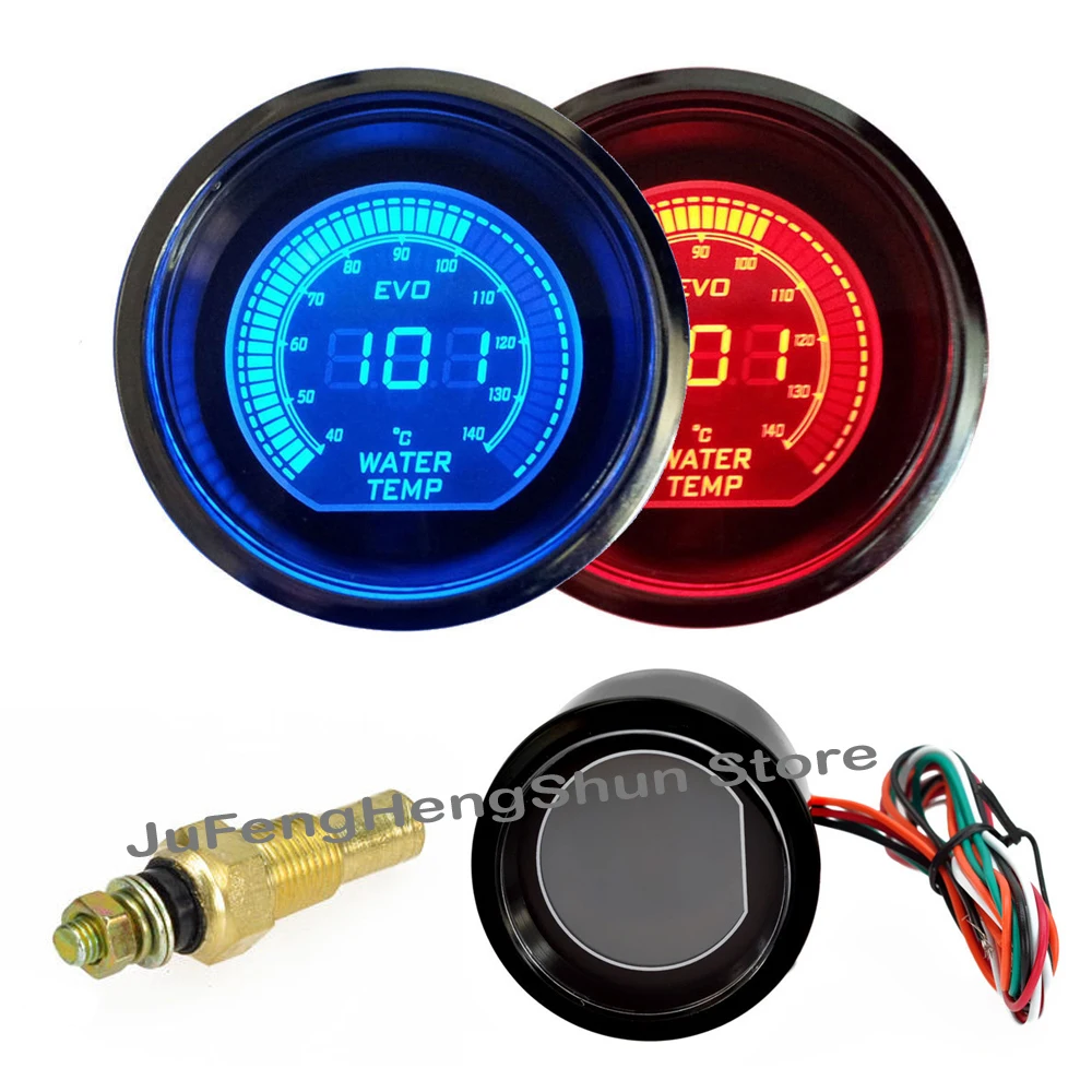 2" 52mm Water Temperature Gauge 12V Car Blue Red LED Light Tint Lens
