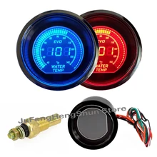 2″ 52mm Water Temperature Gauge 12V Car Blue Red LED Light Tint Lens Auto Digital Temp Meter Celsius instrument Black Universal