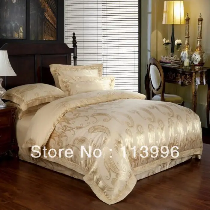 luxury gold jacquard 100 cotton bedding set queen king comforter set