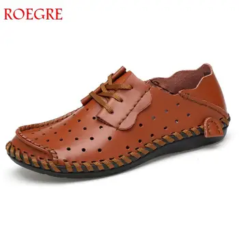 

ROEGRE Men's Casual Shoes Slip On British Fashion Style Genuine Leather Men Shoes High Quality Outdoor Shoes Zapatos Hombre Chau
