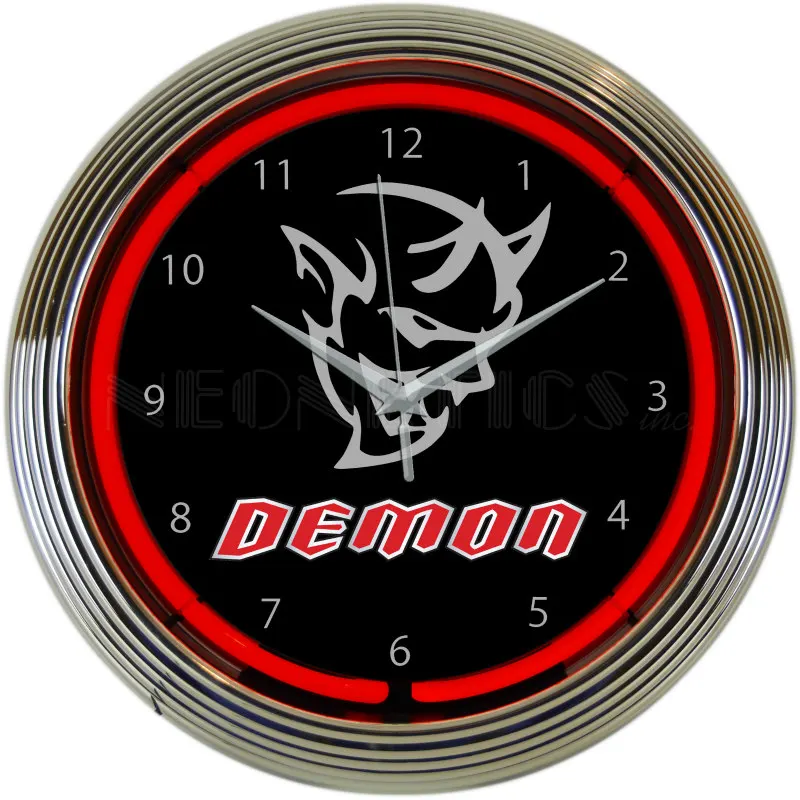 DODGE DEMON SRT Logo Red 15 AC Neon Wall Clock Glass Chrome Plate Warranty New