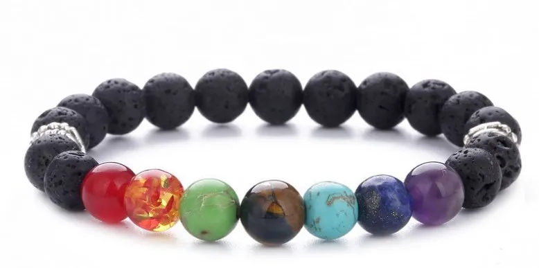 

8mm ykj23 rainbow adjusted Charm turquoise black volcanic lava Bracelet Stone bead essential oils diffuser women men gift