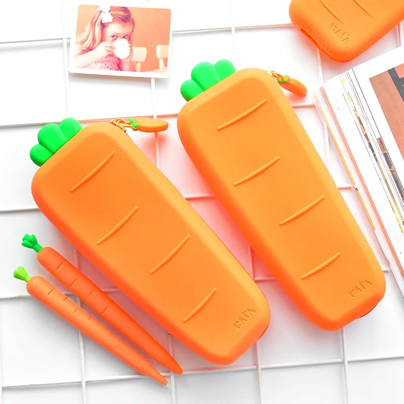 Простые оранжевые морковь силиконовый пенал овощей Пенал школьный офис поставки хранения канцелярские товары для детей Подарки