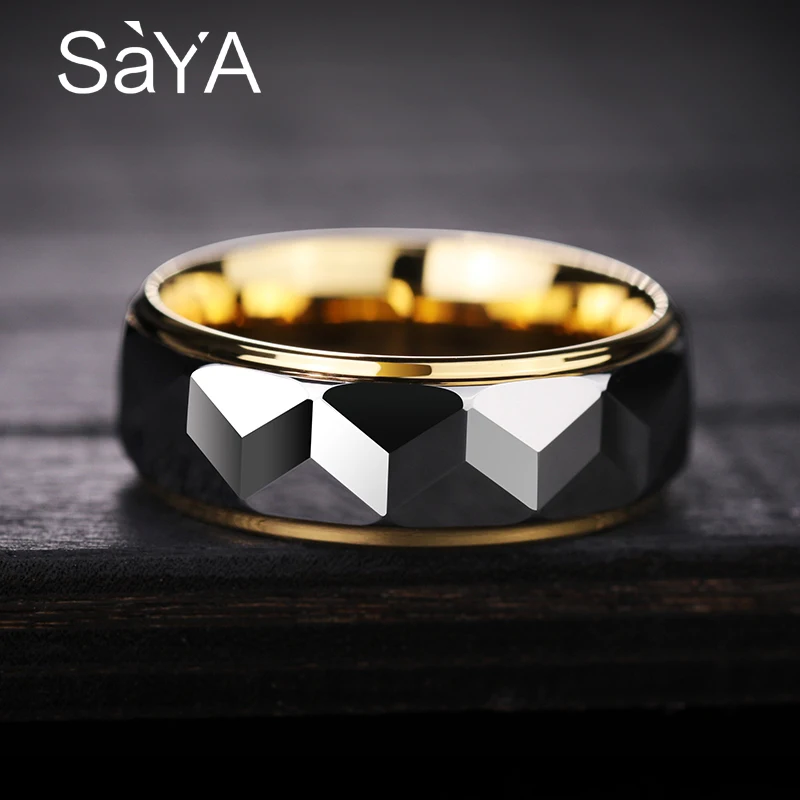 Высокое качество 8 мм ширина золотое покрытие, Вольфрам обручальное кольцо Призма дизайн для женщин мужские ювелирные изделия размер США 5-13