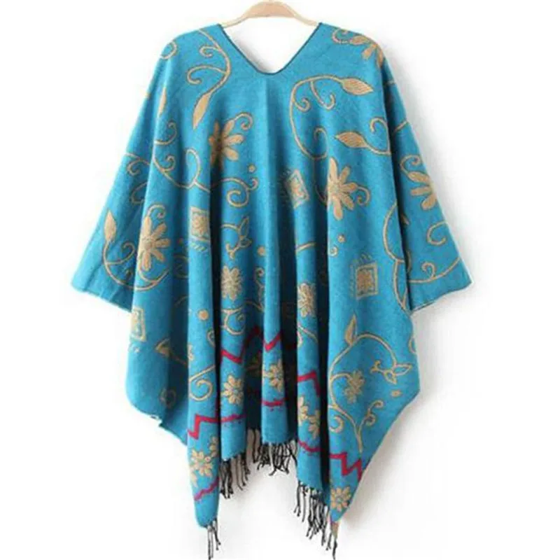 Women Winter Knitted Cashmere Poncho Capes Shawl Cardigans Sweater Coat women's scarves handkerchief hijab scarf 40MA0409