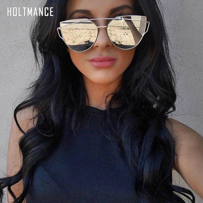 

Designer Vintage Cat Eye Sunglasses Women Retro Mirror Glasses Metal Reflective Flat Lens Polygon Sun Glasses Female Male