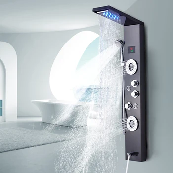 Newly Luxury Black/Brushed Bathroom Shower Faucet LED Shower Panel Column Bathtub Mixer Tap With Hand Shower Temperature Screen