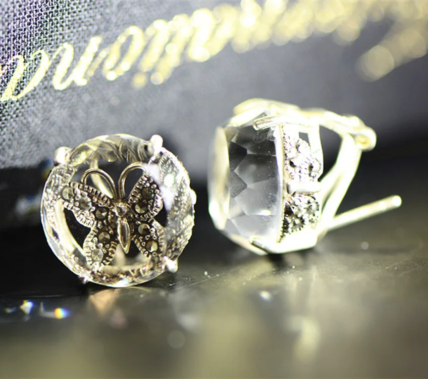 

Stud earrings wholesale high-grade white crystal butterfly earrings han edition 925 east a undertakes big earrings