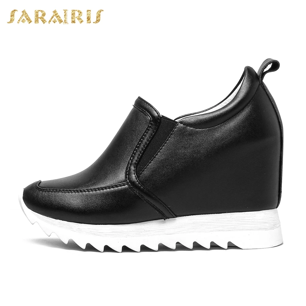 Talon Sneaker Taille Plus 2018 Vache Augmentation Gros 40 Chaussures En Femme Plate 32 Cuir blanc forme Casual Noir Vulcaniser Sarairis Bq4cTnxwZq