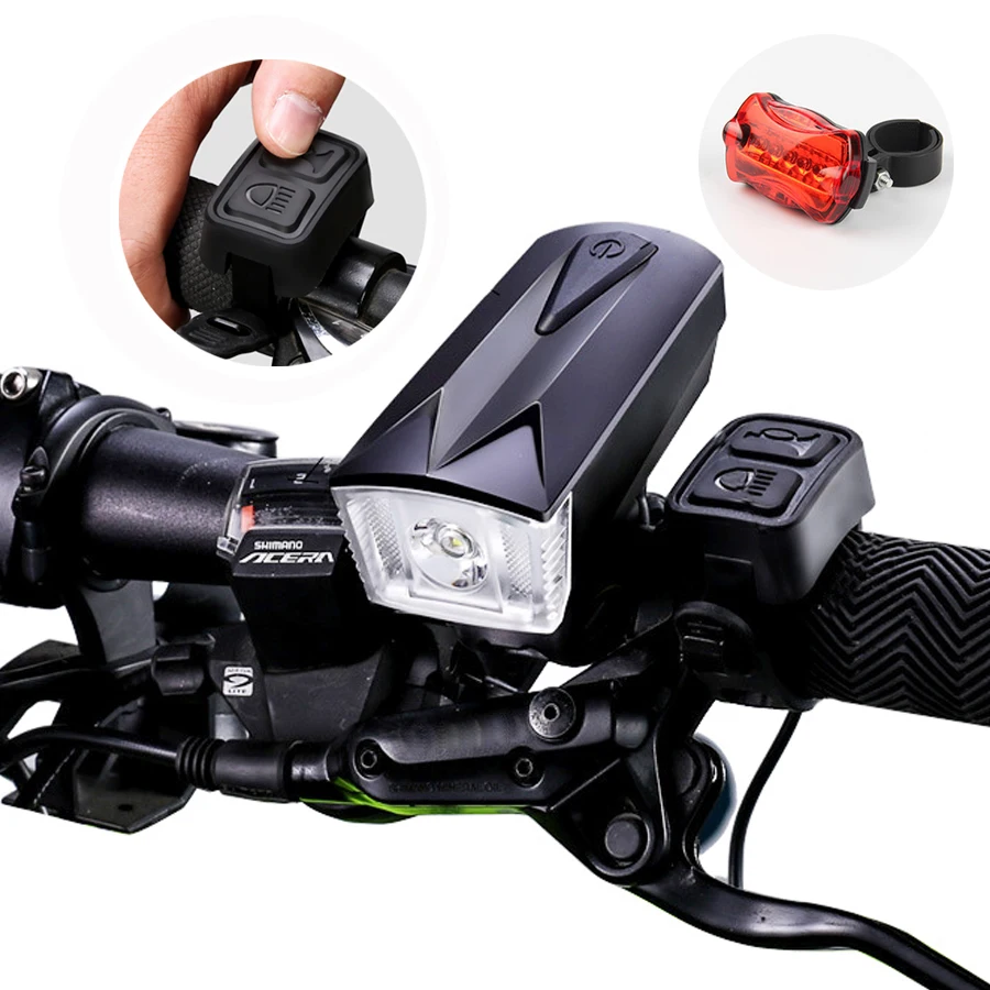 

Bike Light Set Wired Remote Wiht Bell USB Rechargeable LED Waterproof Bicycle Headlight+Rear Light Cycling Front Horn Lamp Mount