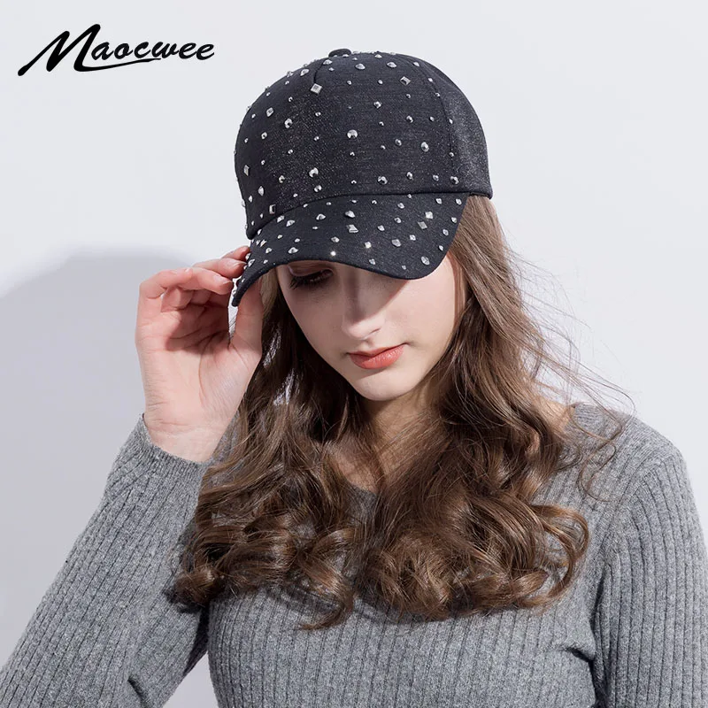 

Fashion Women'S Rhinestone Hats Diamond Sun Cap Swag Casquette Snap Back Gorras Solid color Summer Baseball Caps Dad Girl Bones