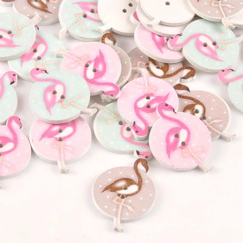 

25pcs 25x34mm Mixed Flamingo Painting Wooden Buttons Decorative For Sewing Clothing DIY Crafts Scrapbooking Wood Button m1657