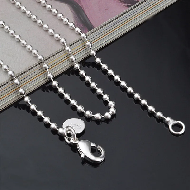 

Silver Plated 2.4MM Round Ball Beads Chain Necklace Connector Men Women Necklace 16"-24"