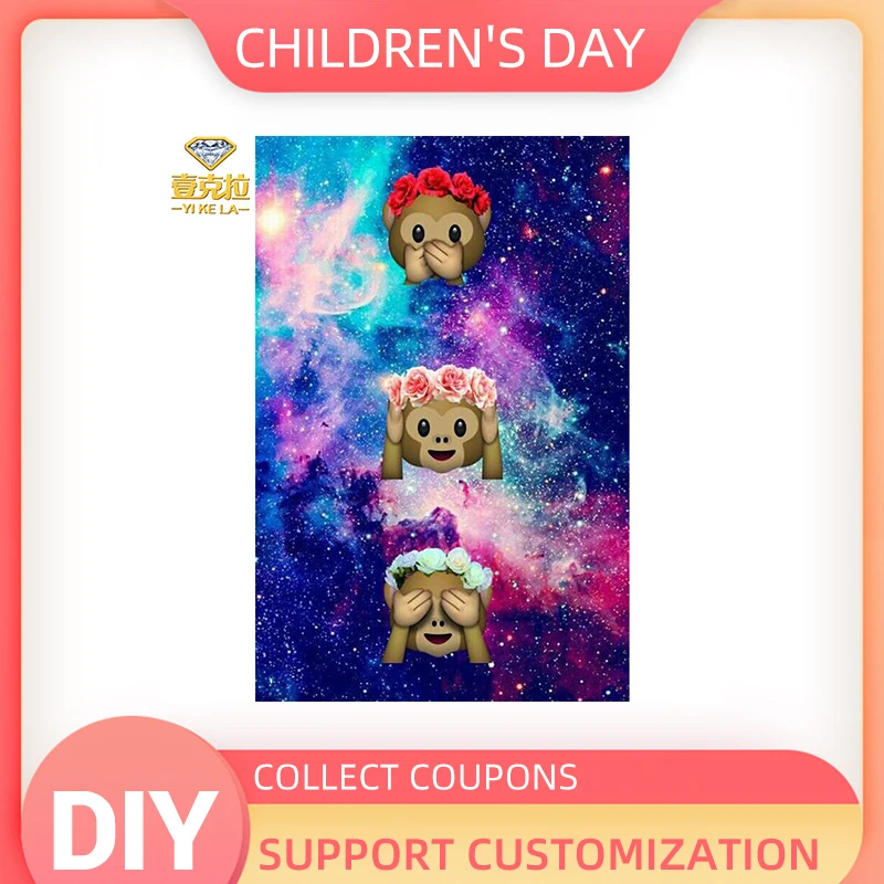 

YIKELA 5D DIY Diamond Painting Cross Stitch Starry Monkey Accessory Full Diamond Embroidery Wall Emoji Diy Decoration Square