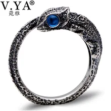 V. YA 925 пробы Серебряное кольцо ящерица для мужчин s женщин Anillos красные/зеленые/голубые глаза открытые кольца ювелирные изделия с животными