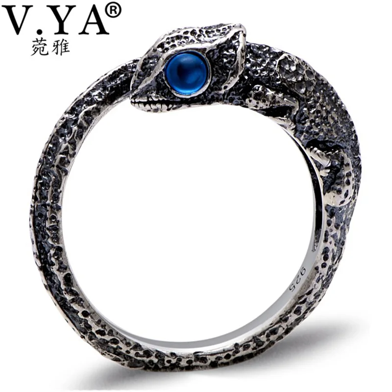 Najtaniej V. YA 925 Sterling srebrny pierścień Lizard dla mężczyzn mężczyzna kobiet Anillos czerwony zielony niebieskie oczy otwarte pierścienie biżuteria dla zwierząt