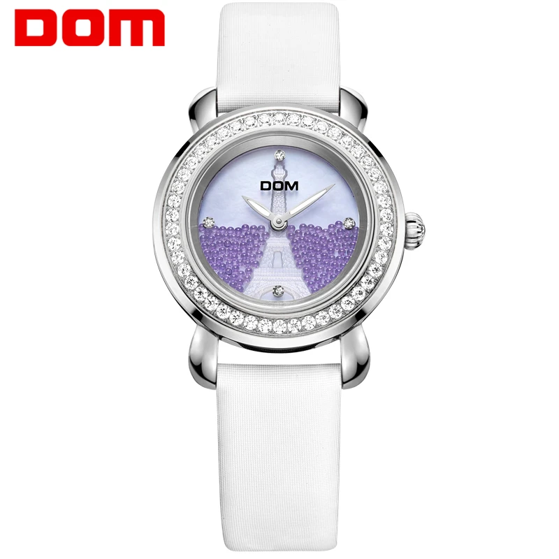 

DOM Ladies Watches Fashion Brand Waterproof Quartz Watch Leather Strap Women Watches Diamond Luxury Lady Dress Wrist Watch G-613