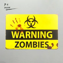 DL shabby chic Retro ZOMBIE WARNING METAL SIGNS garage font b wall b font font b