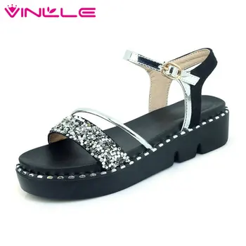 

VINLLE 2020 Women Sandals Buckle PU Leather Women Shoes Platform All Match Summer Shoes Casual Elegant Sandals Size 34-43