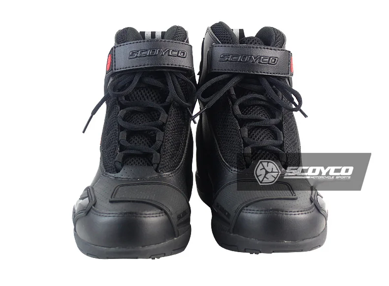 SCOYCO MBT015 кожаные мотоциклетные ботинки для мотогонок; обувь для езды на мотоцикле по бездорожью; ботинки для мотокросса; обувь для верховой езды - Цвет: Черный