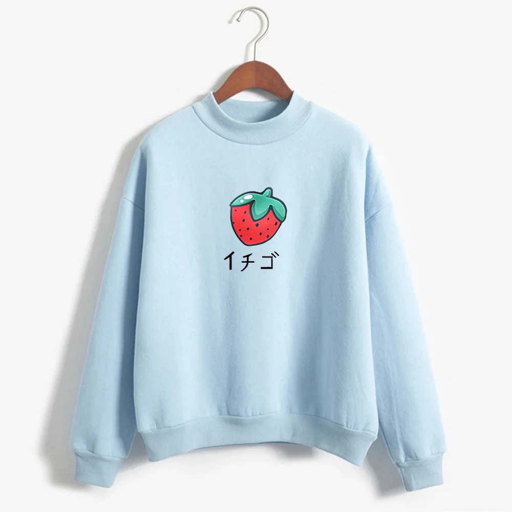 Япония сладкий стиль клубника Графический свитер и пуловер для женщин Весна Корея Мода Свободные женщин Kpop Толстовка Топы Tumblr - Цвет: Небесно-голубой