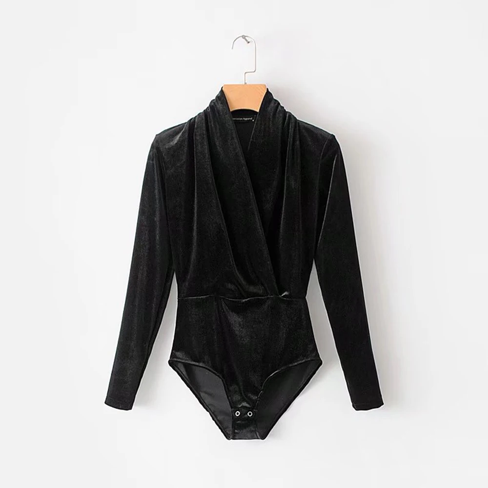 Soft Velvet Overalls Women's Winter Bodysuit Autumn Fashion Cross V