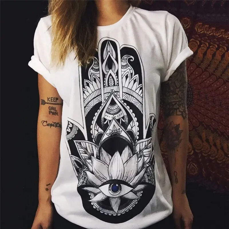 

Summer T shirt Women Hamsa Hand 3D Print T-shirt Fashion Graphic Tees