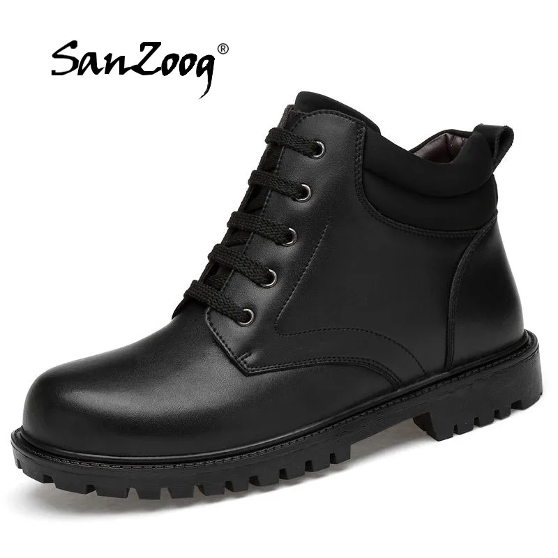 

SANZOOG Genuine Leather Men'S Boots High Quality Leather Men Boots Plush 2018 Zipper Winter Ankle Boots Men Fur Snow Boots 38-47