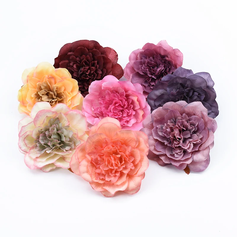 

10pcs/lot 9cm High Quality Peony Flower Head Silk Artificial Flower Wedding Party Decoration DIY Garland Craft Flower Home Decor
