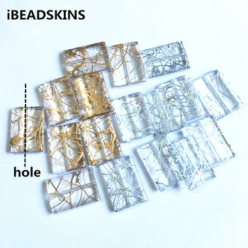 

New arrival! 28x20mm 190pcs/lot clear with gold/silver wire drawing effect rectangle-shape Acrylic beads (Design as shown)