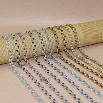 

10Y 2 rows SS16 diamanate rhinestone chain DIY Wedding Browband Fuchsia Royal Red Pearl Aqua Alternated Crystal Chain Patterns