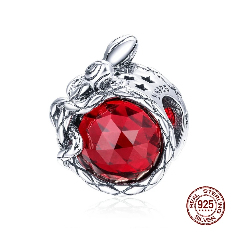 

MYBEBOA Genuine 925 Sterling Silver Charm fit Bracelets Bangles DIY Jewelry Making Rose Flower Red Cubic Zircon Beads
