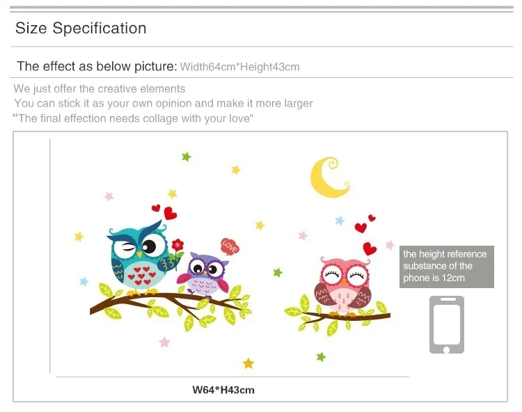 Настенный Стикеры для украшения комнаты Съемный Водонепроницаемый с рисунками зверей из мультфильмов сова, Настенная Наклейка для домашнего декора Стикеры s Декор