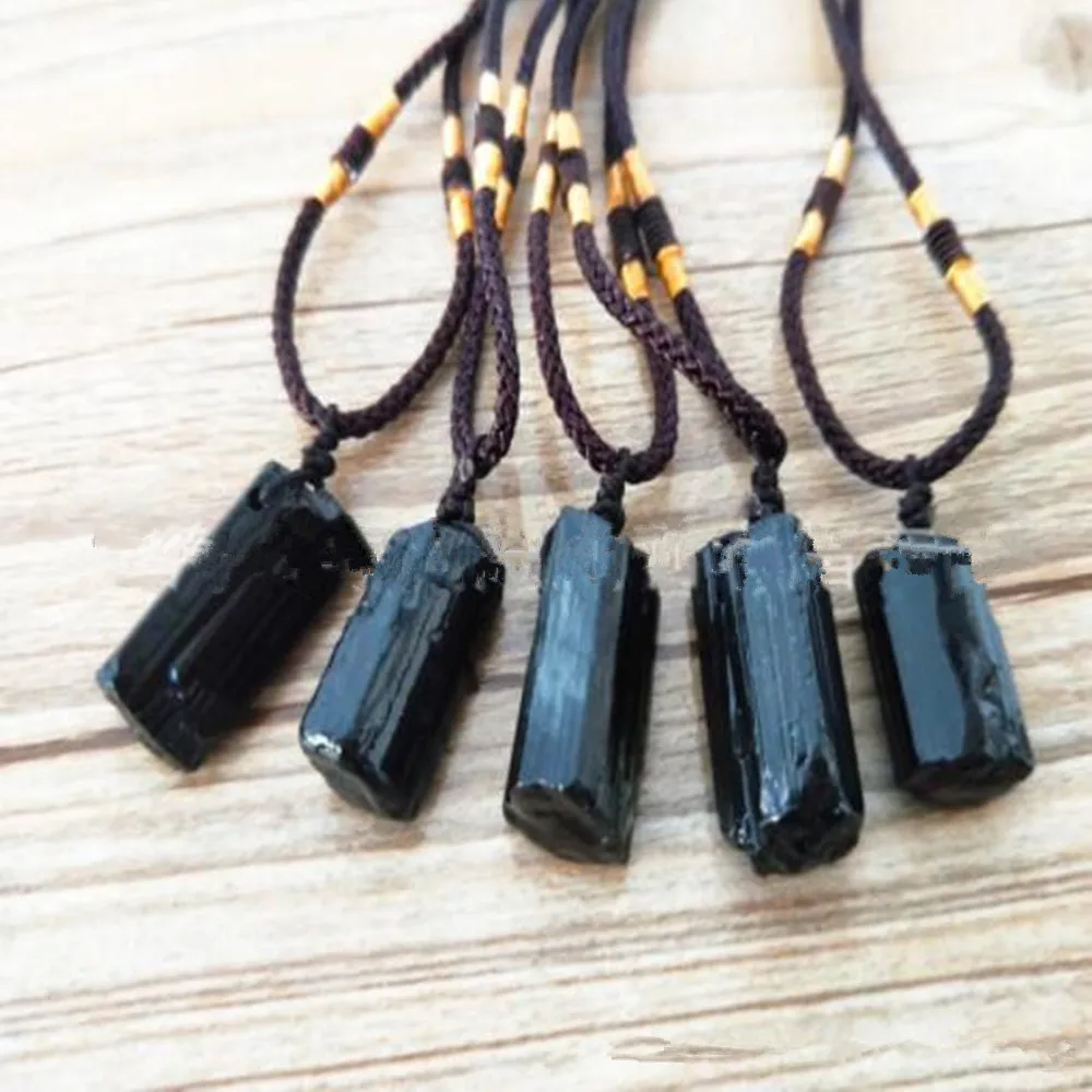 

1PC Natural Crystal Black Necklaces Schorl Pillar Tourmaline Raw Stone Pendants Fashion Jewelry Accessories Gift QLY9388