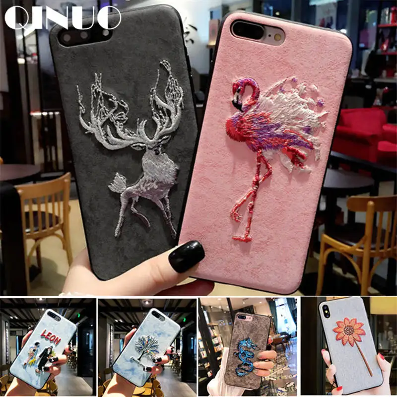QINUO 3D вышивка лося Фламинго чехол для iPhone XS Max XR свежая Роза солнце цветок кожаный