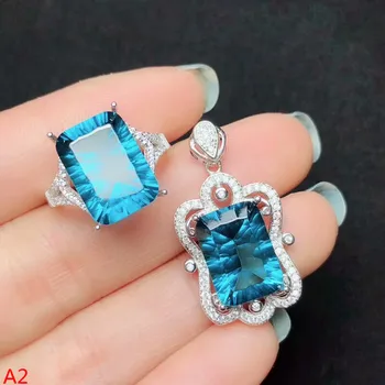 

KJJEAXCMY boutique jewels 925 pure silver inlaid Blue Topaz Pendant ring, female 2 piece + chain.
