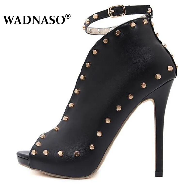 Beat Pu Talons Sexy Hauts Noir Chaussures Cm Pompes Sangle 12 Talon L'europe Femme Populaire Poissons Boucle Bouche À Street Défilé Wadnaso Rome Rivet aqzEx