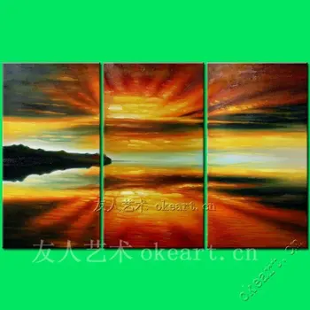 

Free shipping Sunset Field"decorative Impressionism Hand painted art oil painting 3 panel wall art 3 pcs 3 set restaurant decor
