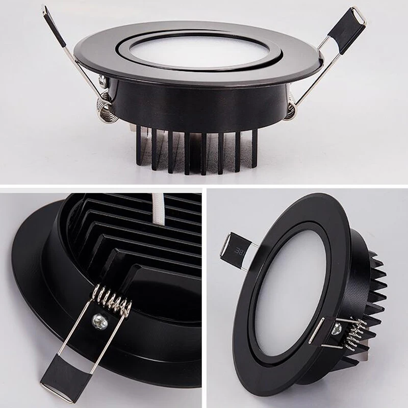 Dimmable Anti fog Black Led downlight bulbs COB Ceiling Spot Light 3w