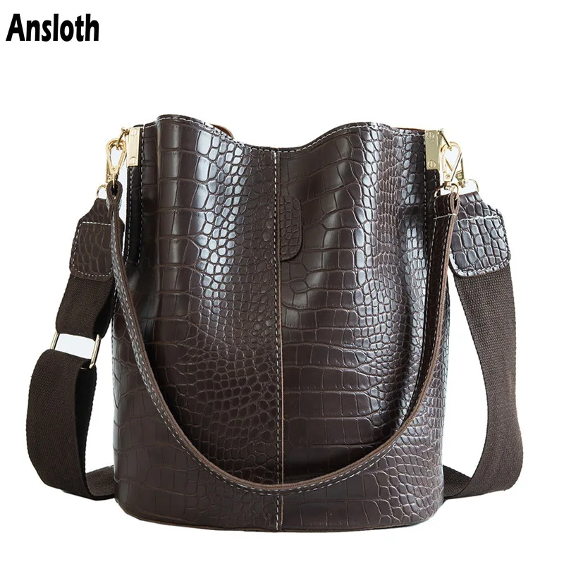 Ansloth تمساح Crossbody حقيبة للنساء حقيبة كتف العلامة التجارية مصمم حقائب النساء الفاخرة بو الجلود حقيبة دلو حقيبة يد HPS405 Ansloth تمساح Crossbody حقيبة للنساء حقيبة كتف العلامة التجارية مصمم حقائب النساء الفاخرة بو الجلود حقيبة دلو حقيبة يد HPS405
