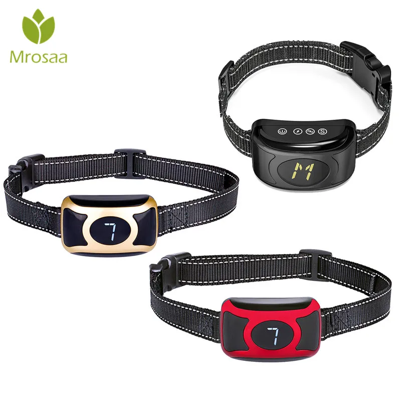 Mrosaa Dog Pet Training Bark Collar Electronic USB Rechargeable Large LCD Waterproof Collars