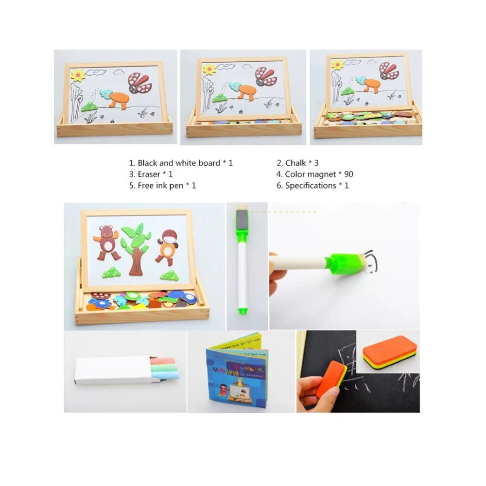 Деревянная многофункциональная детская головоломка с животными, магнитная доска для рисования, доска для обучения, обучающие игрушки для детей