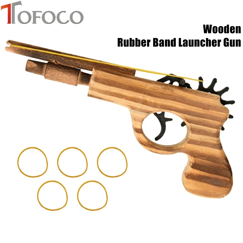 discounted 1pcs/set Bullet Rubber Band Launcher Wooden Gun Hand Pistol Guns Shooting Toy Gifts Boys Outdoor Fu