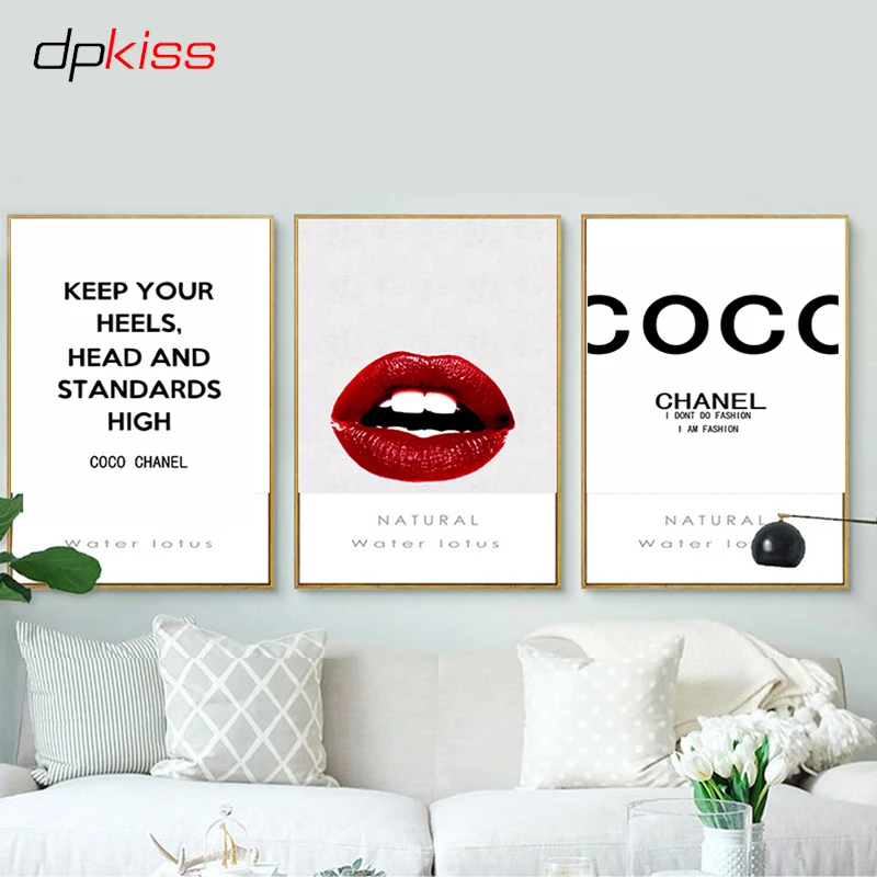 Dpkiss Canvas Nordic Letter Red Lips Picture Art Print Poster Wall Home Decor Painting For | Дом и сад